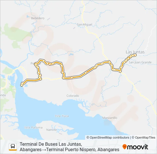 LAS JUNTAS ABANGARES - POROSAL - FERRY PTO. NÍSPERO Bus Line Map