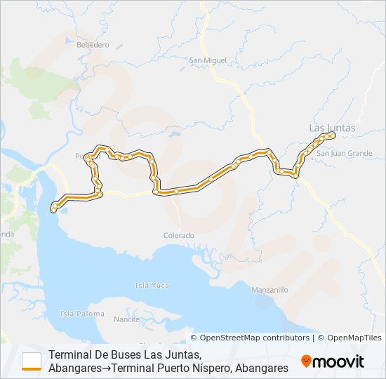 Mapa de LAS JUNTAS ABANGARES - POROSAL - FERRY PTO. NÍSPERO de autobús