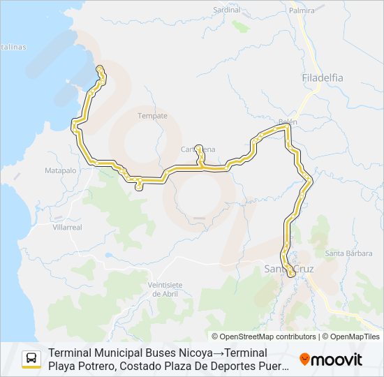 Mapa de SANTA CRUZ - PLAYA FLAMINGO de autobús