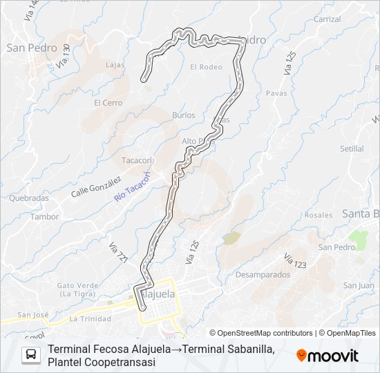 Mapa de ALAJUELA - SABANILLA de autobús