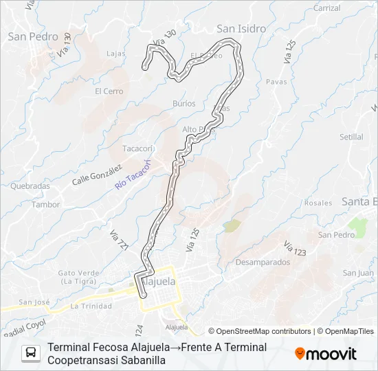 ALAJUELA - SABANILLA Bus Line Map