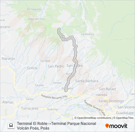 ALAJUELA - VOLCÁN POÁS Bus Line Map