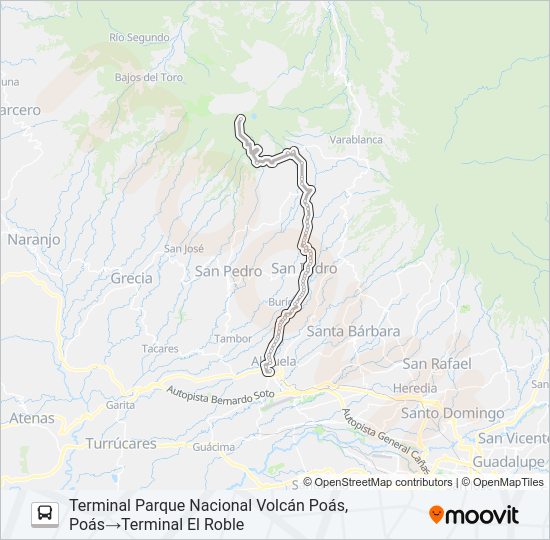 Mapa de ALAJUELA - VOLCÁN POÁS de autobús