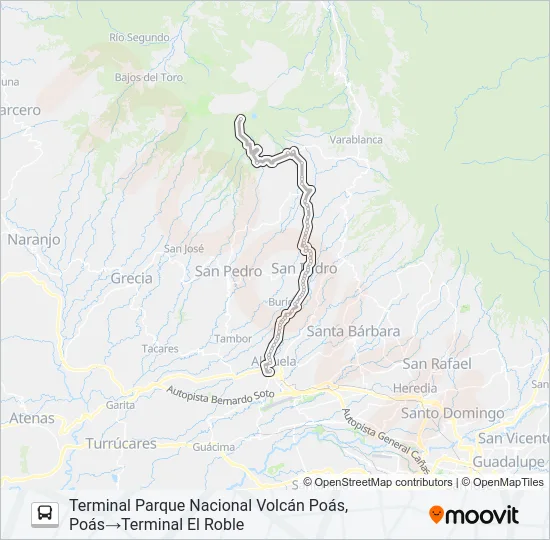 ALAJUELA - VOLCÁN POÁS Bus Line Map