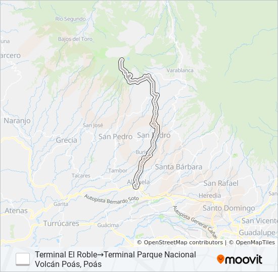 ALAJUELA - VOLCÁN POÁS bus Line Map