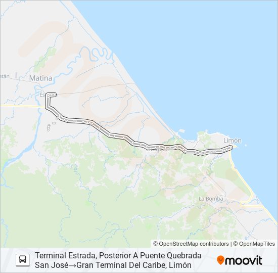 Mapa de LIMÓN - ESTRADA de autobús