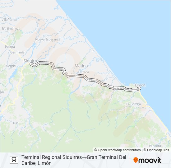 Mapa de LIMÓN - SIQUIRRES de autobús