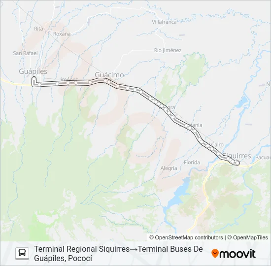 GUÁPILES - SIQUIRRES Bus Line Map