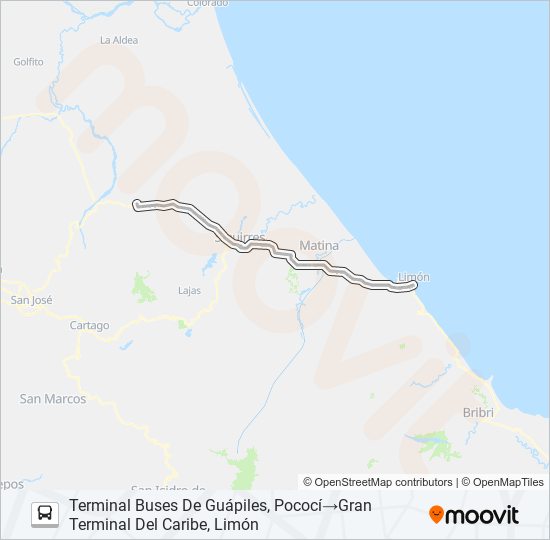 Mapa de LIMÓN - GUÁPILES RÁPIDO de autobús