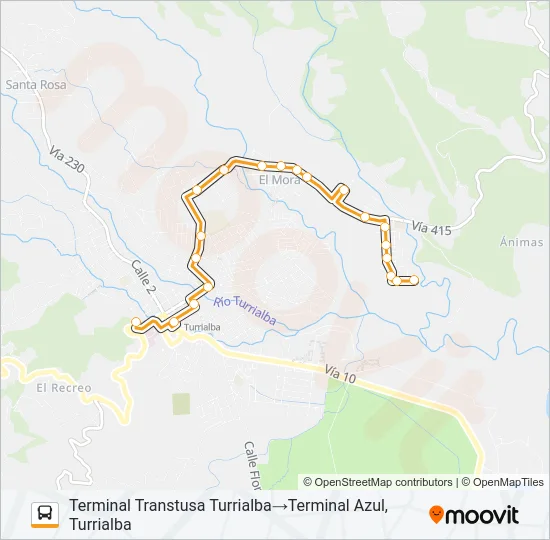 TURRIALBA - AZUL Bus Line Map