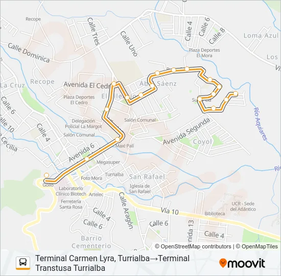 TURRIALBA - CARMEN LYRA Bus Line Map