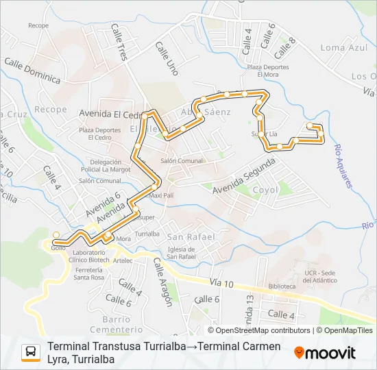 TURRIALBA - CARMEN LYRA Bus Line Map