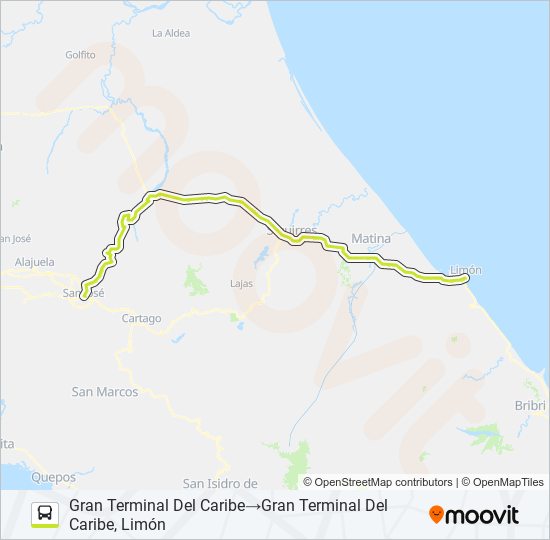 SAN JOSÉ - LIMÓN bus Line Map