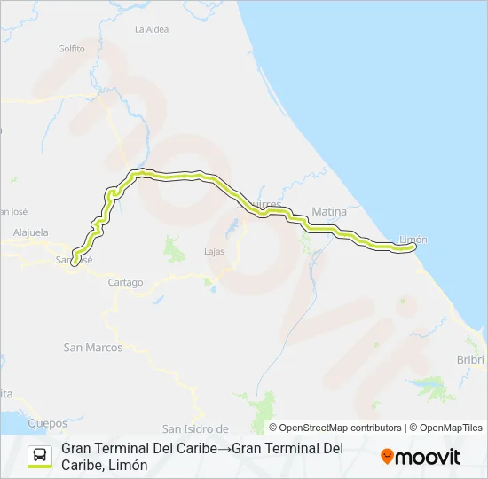 SAN JOSÉ - LIMÓN Bus Line Map