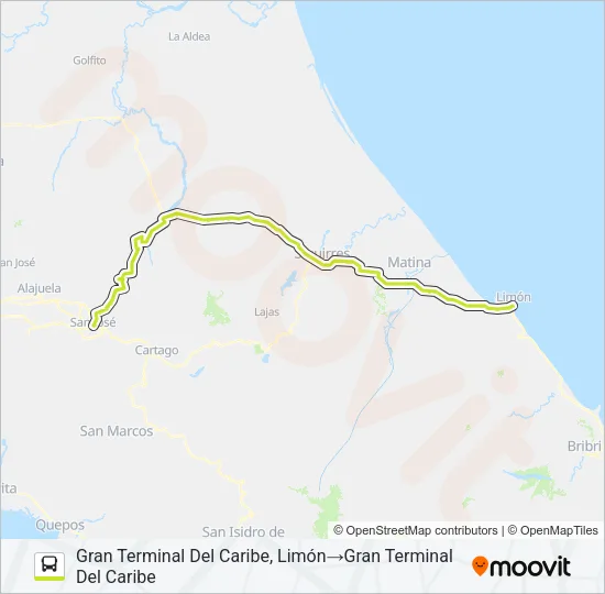 SAN JOSÉ - LIMÓN Bus Line Map