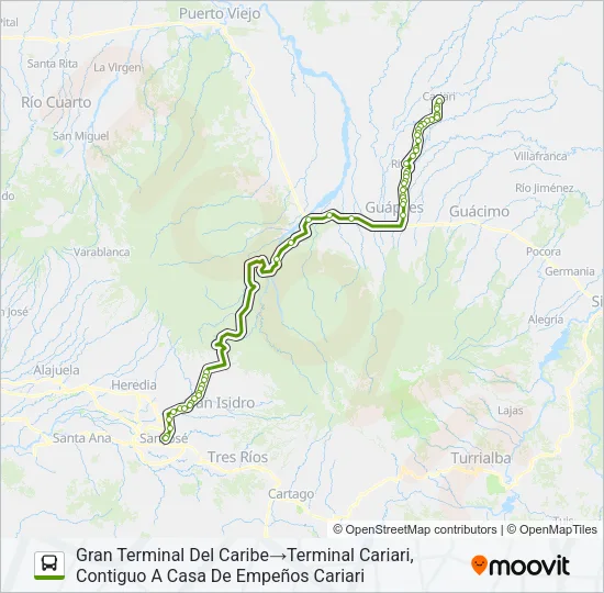 SAN JOSÉ - CARIARI Bus Line Map