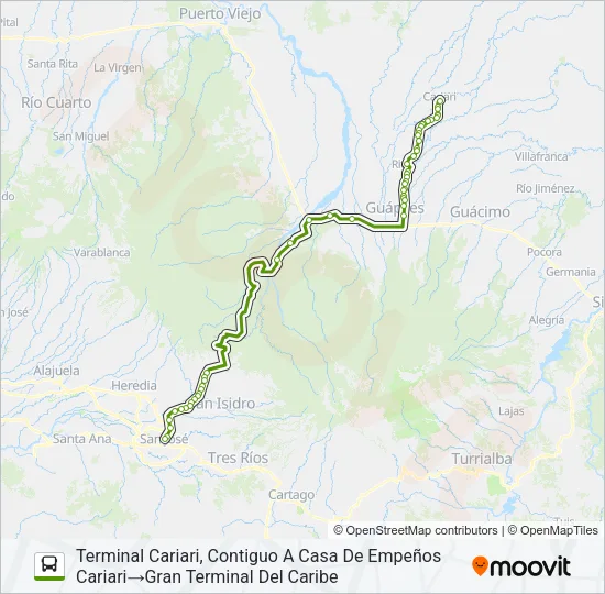 SAN JOSÉ - CARIARI Bus Line Map