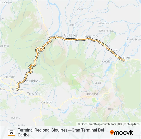 SAN JOSÉ - SIQUIRRES Bus Line Map