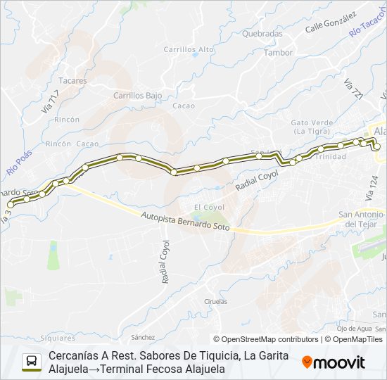 Mapa de ALAJUELA - DULCE NOMBRE de autobús