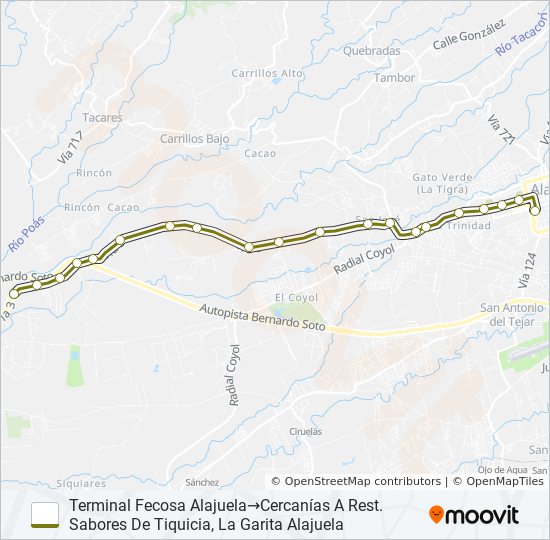 Mapa de ALAJUELA - DULCE NOMBRE de autobús