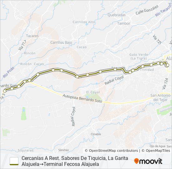 Mapa de ALAJUELA - DULCE NOMBRE de autobús