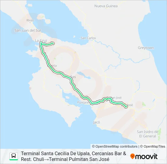 SAN JOSÉ - SANTA CECILIA DE LA CRUZ POR LIBERIA Bus Line Map