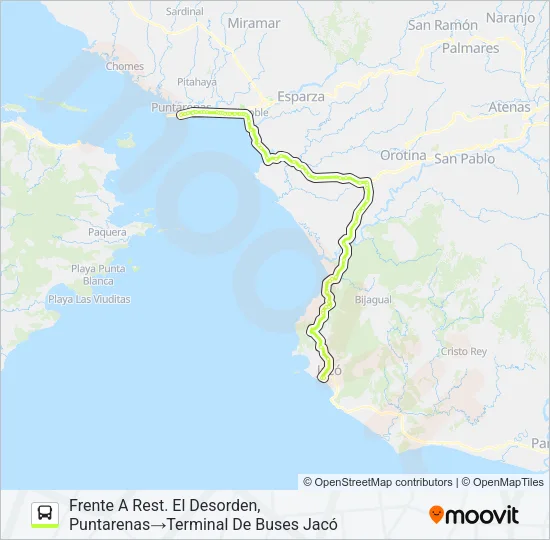 PUNTARENAS - JACÓ Bus Line Map