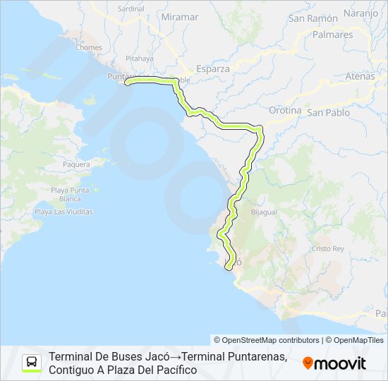 Mapa de PUNTARENAS - JACÓ de autobús