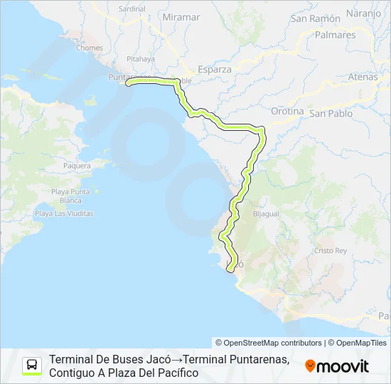 PUNTARENAS - JACÓ Bus Line Map
