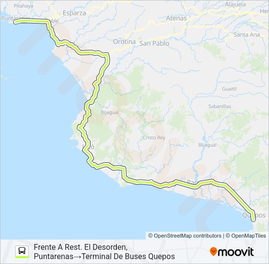Mapa de PUNTARENAS - QUEPOS de autobús