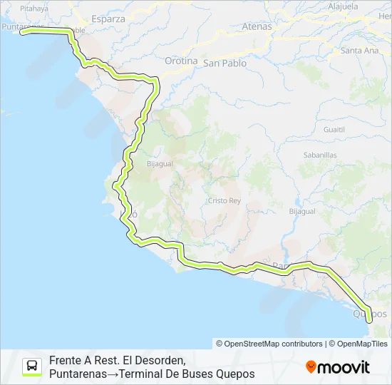 PUNTARENAS - QUEPOS Bus Line Map