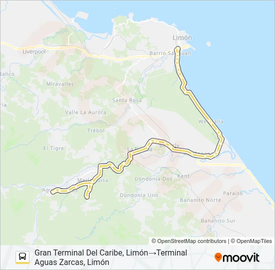 LIMON - AGUAS ZARCAS Bus Line Map