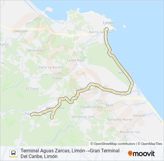 LIMON - AGUAS ZARCAS bus Line Map