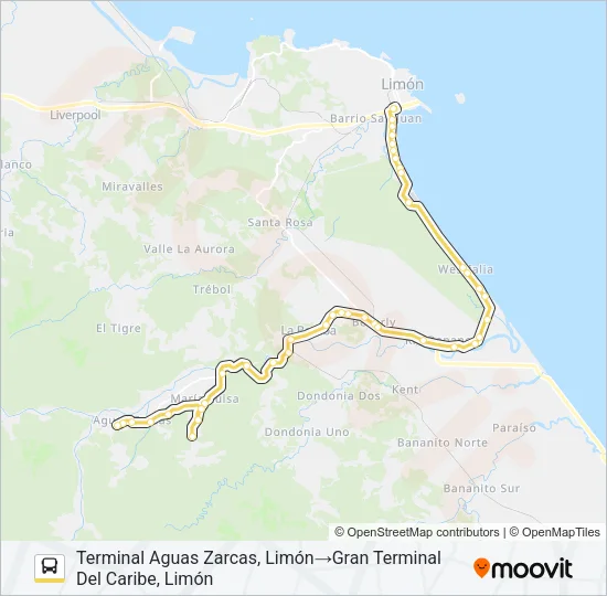 LIMON - AGUAS ZARCAS Bus Line Map