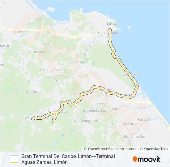 LIMON - AGUAS ZARCAS bus Line Map