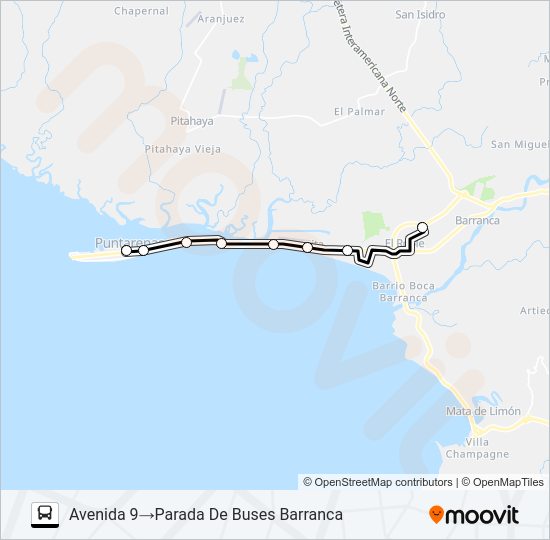 Mapa de PUNTARENAS - EL ROBLE de autobús