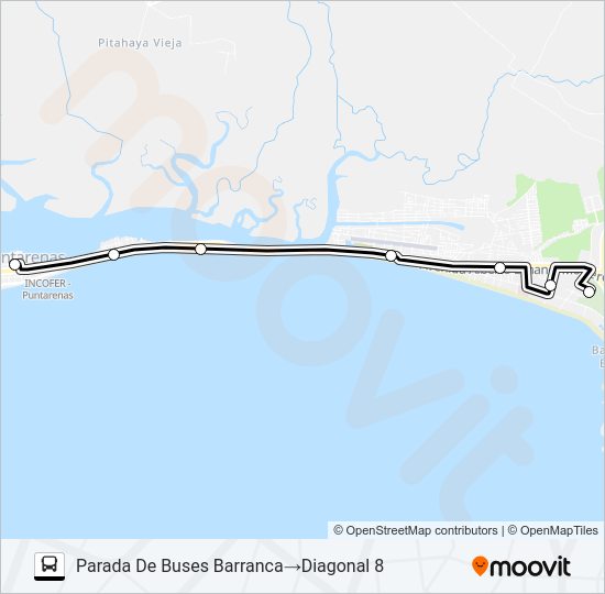 Mapa de PUNTARENAS - CALLE LA CHINA de autobús