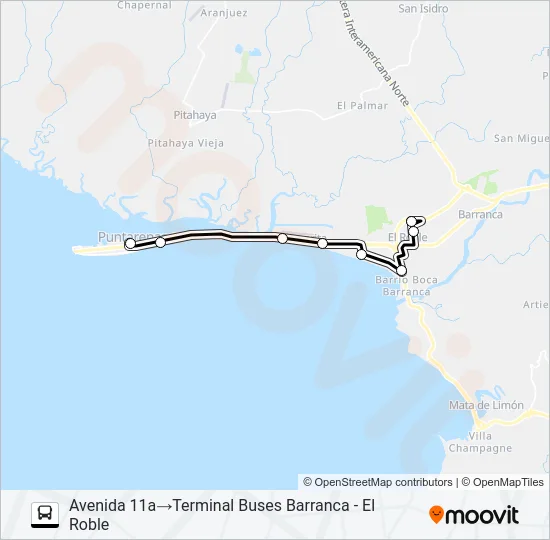 PUNTARENAS - EL ROBLE - JIRETH Bus Line Map