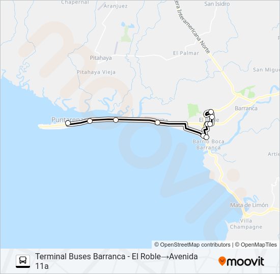 Mapa de PUNTARENAS - EL ROBLE - JIRETH de autobús