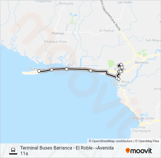 PUNTARENAS - EL ROBLE - JIRETH Bus Line Map