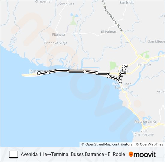 PUNTARENAS - EL ROBLE - JIRETH bus Line Map