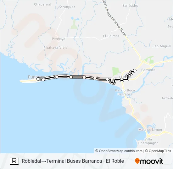 PUNTARENAS - EL ROBLE -  ROBLEDAL Bus Line Map