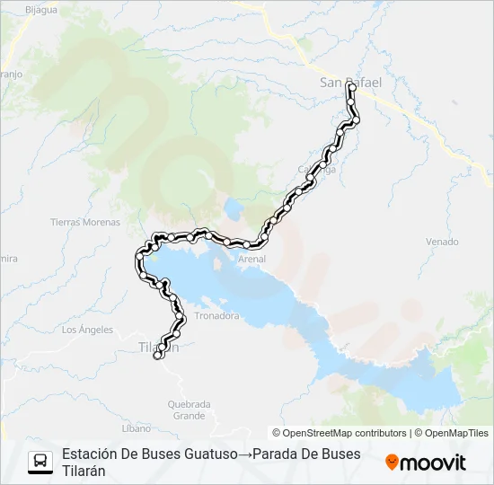 TILARAN - GUATUSO Bus Line Map