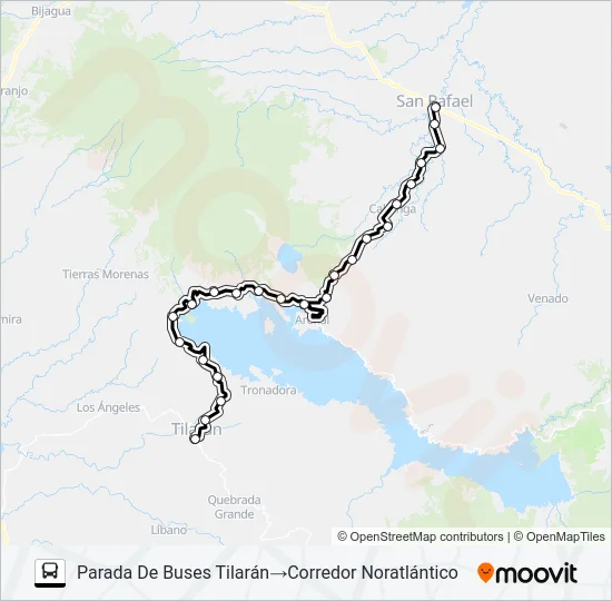 TILARAN - GUATUSO Bus Line Map