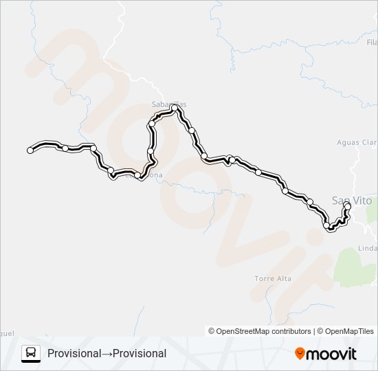 Mapa de SAN VITO -  SABANILLA de autobús