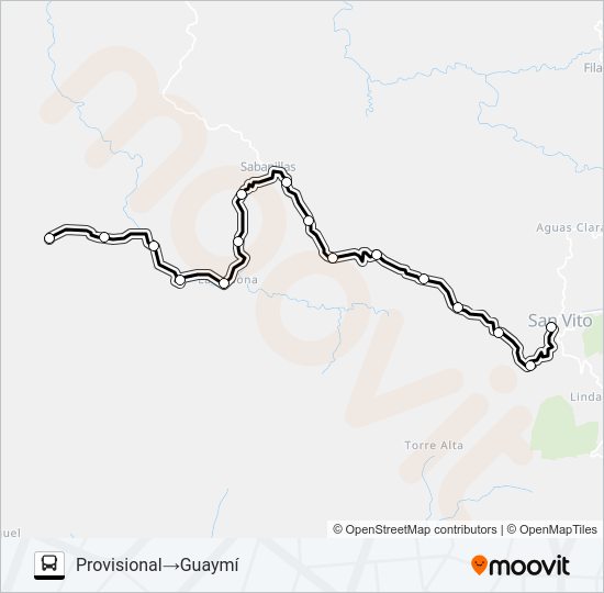 Mapa de SAN VITO -  SABANILLA de autobús