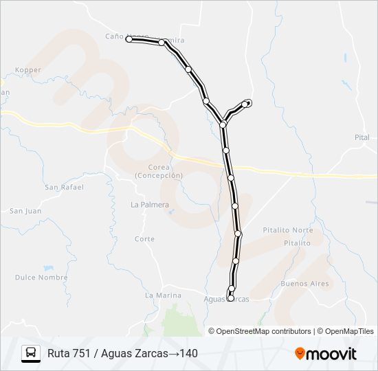 Mapa de AGUAS ZARCAS – SANTA FE – CAÑO NEGRO de autobús