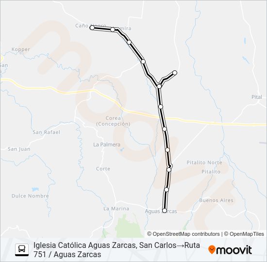 Mapa de AGUAS ZARCAS – SANTA FE – CAÑO NEGRO de autobús