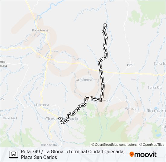 Mapa de CIUDAD QUESADA - AGUAS ZARCAS - LA GLORIA de autobús