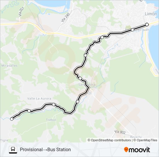 Mapa de LIMON - SANTA ROSA - VALLE LA AURORA de autobús